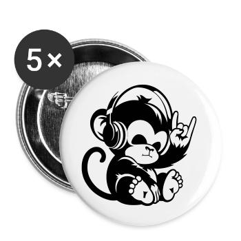Rock Affe mit Kopfhörer und Rock-Handzeichen - Buttons klein 25 mm (5er Pack) - Weiß - Vorne