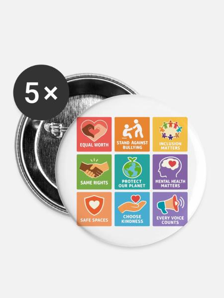 Menschenrechte Gleichheit Inklusion Statement - Buttons klein 25 mm (5er Pack) - Weiß