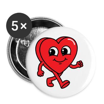 Gehendes Herz - Buttons klein 25 mm (5er Pack) - Weiß - Vorne