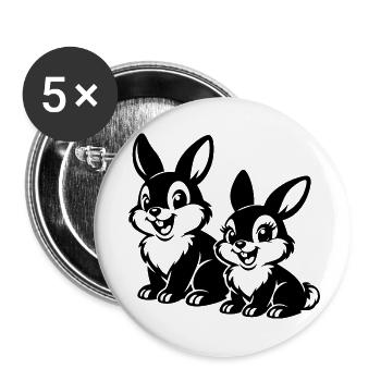 Skizzierte Kaninchenduette - Buttons klein 25 mm (5er Pack) - Weiß - Vorne