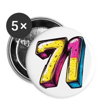 71 Zahl Bunt - Buttons klein 25 mm (5er Pack) - Weiß - Vorne