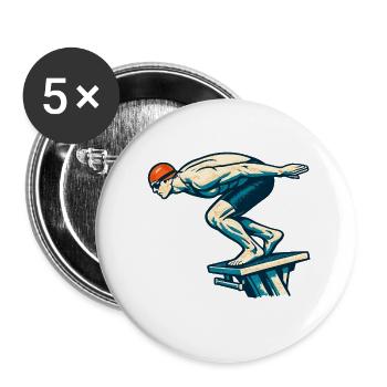 Schwimmer am Startblock Wettkampf Motiv - Buttons klein 25 mm (5er Pack) - Weiß - Vorne