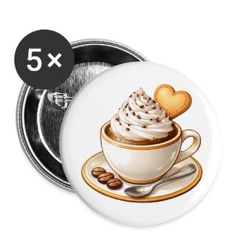Kaffee mit Sahne und Herz Keks Illustration - Buttons klein 25 mm (5er Pack) - Weiß - Vorne