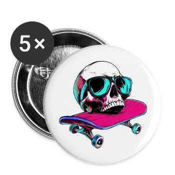 Totenköpfe Skateboard - 1990 - Buttons klein 25 mm (5er Pack) - Weiß - Vorne