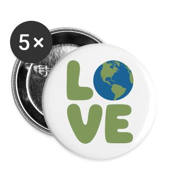 Earth Love Globe Logo - Buttons klein 25 mm (5er Pack) - Weiß - Vorne