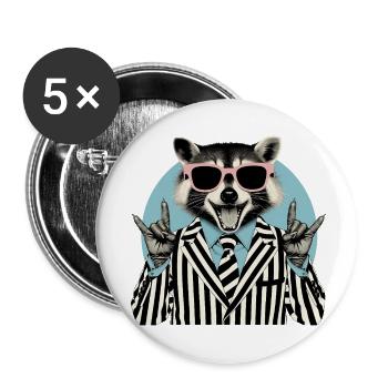 Raton laveur berçant en costume rayé - Lot de 5 petits badges (25 mm) - blanc - Devant