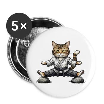 Karate Aikido Cat in Kimono - Buttons small 1''/25 mm (5-pack) - white - Front