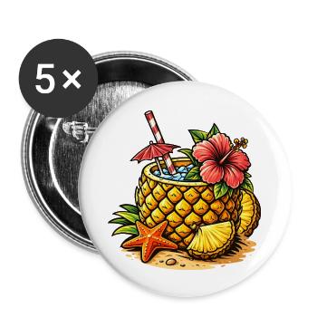 Illustration de cocktail à l’ananas : boisson tropicale - Lot de 5 petits badges (25 mm) - blanc - Devant