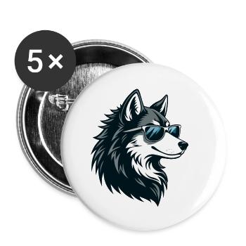 Wolf-Husky-Sonnenbrille - Buttons klein 25 mm (5er Pack) - Weiß - Vorne