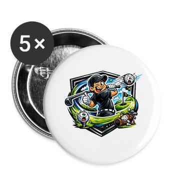 Golfer mit Happy Swing - Buttons klein 25 mm (5er Pack) - Weiß - Vorne