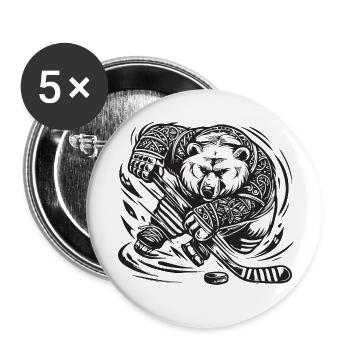 eishockey angriff bär tattoo puck schläger stark  - Buttons klein 25 mm (5er Pack) - Weiß - Vorne