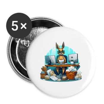 Le kangourou dans le chaos du bureau - Lot de 5 petits badges (25 mm) - blanc - Devant