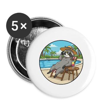 Sommer-Waschbär-Tier entspannt sich am Pool - Buttons klein 25 mm (5er Pack) - Weiß - Vorne