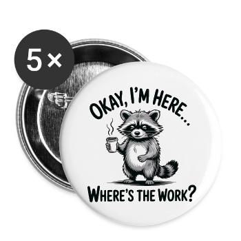 Funny Raccoon Coffee Office Humor - Buttons small 1''/25 mm (5-pack) - white - Front