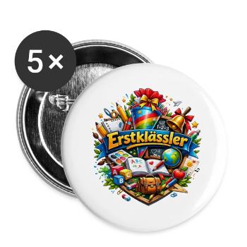First Grade Learning World Logo - Buttons small 1''/25 mm (5-pack) - white - Front