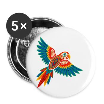 Bunter Mola Papagei - Buttons klein 25 mm (5er Pack) - Weiß - Vorne