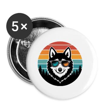Husky rétro soleil lunettes - Lot de 5 petits badges (25 mm) - blanc - Devant