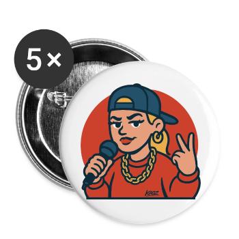 Rap Diva with Microphone - Buttons small 1''/25 mm (5-pack) - white - Front