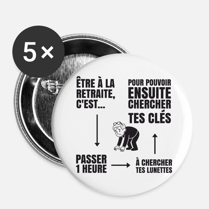 Im Ruhestand mit oder ohne Brille (schwarzer Text) - Buttons klein 25 mm (5er Pack) - Weiß