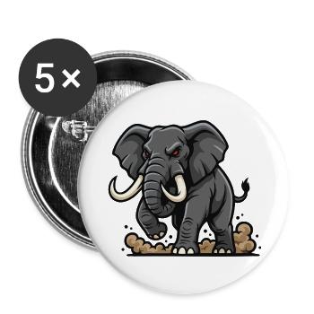 Wild Elephant Charge Maskottchen Elefanten Power - Buttons klein 25 mm (5er Pack) - Weiß - Vorne