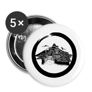 Black Japanese Landscape - Buttons small 1''/25 mm (5-pack) - white - Front
