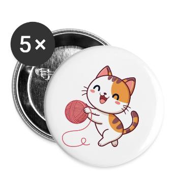 Kawaii Kitten and Pink Ball - Buttons small 1''/25 mm (5-pack) - white - Front