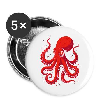 Crimson Octopus Pop Art - Buttons small 1''/25 mm (5-pack) - white - Front