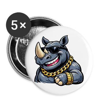 Rhino Streetstyle mit Goldkette - Buttons klein 25 mm (5er Pack) - Weiß - Vorne