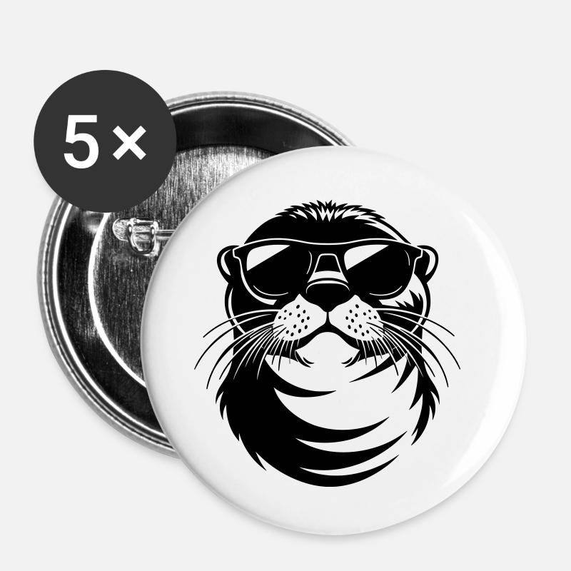 Cool odder med solbriller - Buttons/Badges lille, 25 mm (5-pack) - hvid