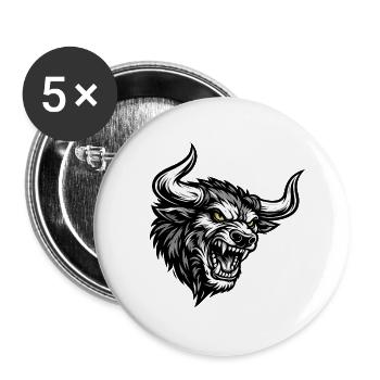 Angry Bull Head – Aggressive Bull Logo - Buttons small 1''/25 mm (5-pack) - white - Front