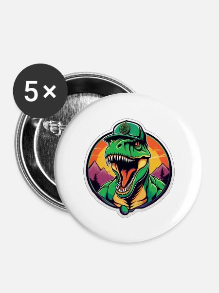 Dinosaurier-Sonnenuntergangs-Kopfschmuck - Buttons klein 25 mm (5er Pack) - Weiß