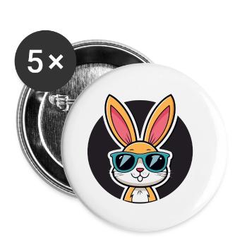 Lapin solaire en lunettes bleues - Lot de 5 petits badges (25 mm) - blanc - Devant