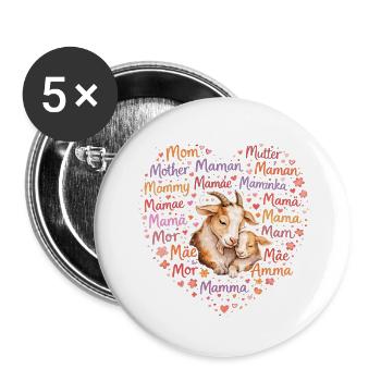 Ziegen Mama Herz – Muttertag Geschenk Ziege - Buttons klein 25 mm (5er Pack) - Weiß - Vorne