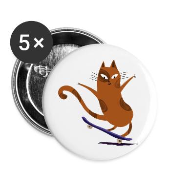 Skateboard pour chat - Lot de 5 petits badges (25 mm) - blanc - Devant