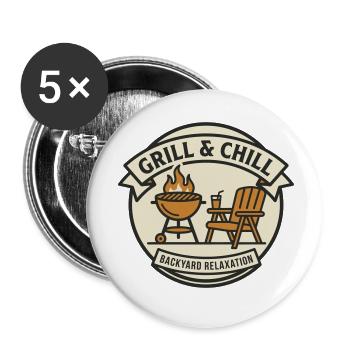 Grille et Détente Barbecue Boule Jardin - Lot de 5 petits badges (25 mm) - blanc - Devant