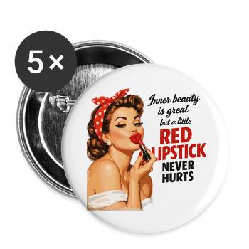 Pin-Up Girl Retro Design: Roter Lippenstift - Buttons klein 25 mm (5er Pack) - Weiß - Vorne