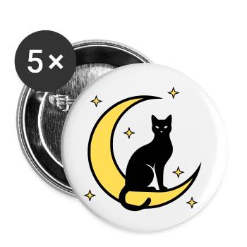 Katze Mond Sterne Hexerei - Buttons klein 25 mm (5er Pack) - Weiß - Vorne
