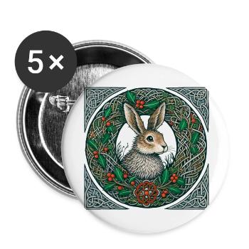 Hase im keltischen Winterkranz - Buttons klein 25 mm (5er Pack) - Weiß - Vorne