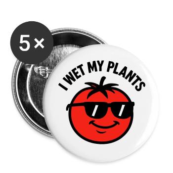 Je Mouille Mes Plantes Tomate Jardinage - Lot de 5 petits badges (25 mm) - blanc - Devant
