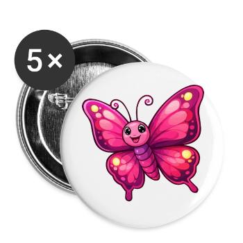 Kuscheliger Pinker Schmetterling - Buttons klein 25 mm (5er Pack) - Weiß - Vorne