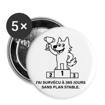 Loup vainqueur sans plan stable - Lot de 5 petits badges (25 mm) - blanc - Devant