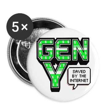 Generation Y, gen Y , Millennials Shirt, Hoodie - Buttons klein 25 mm (5er Pack) - Weiß - Vorne