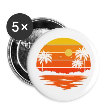 Coucher soleil palmier rétro - Lot de 5 petits badges (25 mm) - blanc - Devant