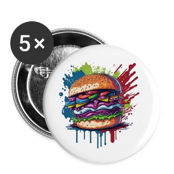 Burgers - Hamburgers - Restauration rapide - Lot de 5 petits badges (25 mm) - blanc - Devant