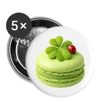 Green macaron with lucky clover - Buttons small 1''/25 mm (5-pack) - white - Front