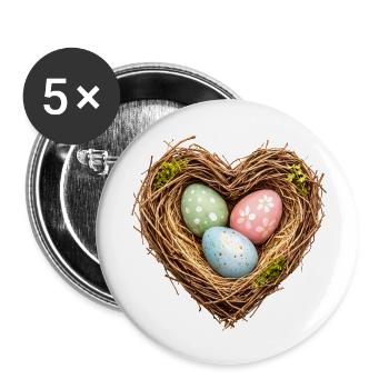 Panier de Pâques en forme de cœur avec des œufs - Lot de 5 petits badges (25 mm) - blanc - Devant