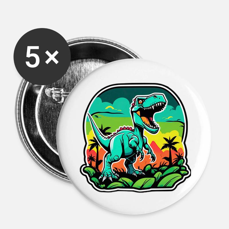 Neon Tropical T-Rex - Buttons small 1''/25 mm (5-pack) - white