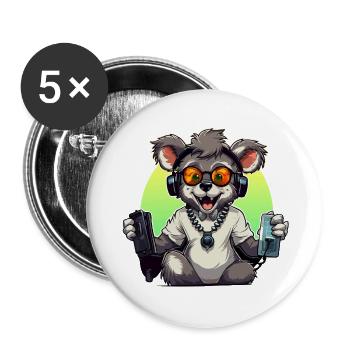 Gamer Koala mit Headset - Buttons klein 25 mm (5er Pack) - Weiß - Vorne