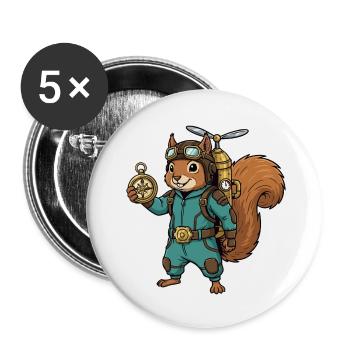 Squirrel Steampunk Aviator Jetpack-Kompass - Buttons klein 25 mm (5er Pack) - Weiß - Vorne