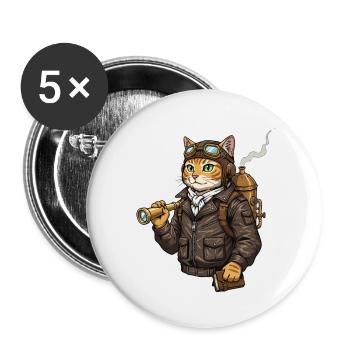 Cat Aviator Steampunk Explorer Kuriosität - Buttons klein 25 mm (5er Pack) - Weiß - Vorne